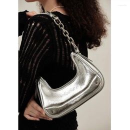 Evening Bags 2024 Fashion Vintage Women's Handbags Casual Underarm Bag Chain Tote Black Silver Zipper Female Luxury Hand Clutch