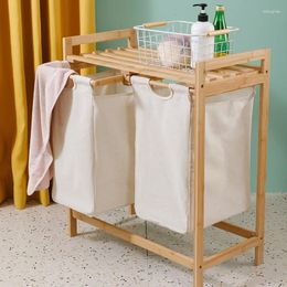 Laundry Bags Bamboo Double Pull Bathroom Dirty Clothes Storage Basket For Home El Organiser