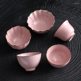 Cups Saucers Handmsde Pink Galze Ru Kiln Ceramic Teacup Boutique Porcelain Master Cup Household Sliced Single Women's Tea And Bowls