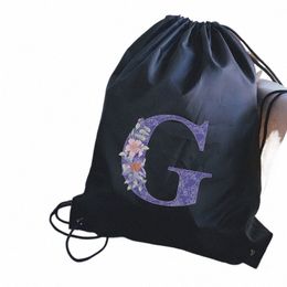 men Sport Bags Purple Letter Print Drawstring Bag Ladies Storage Bag Fi Shop Bags Teenager Boys Girls Backpack Bookbag H5mc#