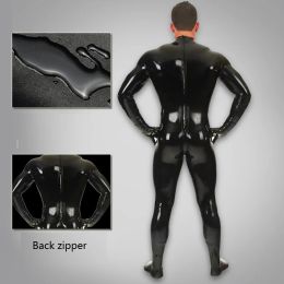 Sexy Shiny Bodysuit Men Full Body Cover PU Latex Waterproof U Convex Pouch Jumpsuit Sexy Lingerie Tight Gay Wear With Glove M115