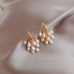 Stud French Retro Gold Imitation Pearl Earrings Simple Geometric 2021 Arrival Wedding Party For Women Jewelry258P