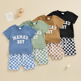 Clothing Sets Toddler Baby Boys Summer Casual Short Sleeve Letters Print T-shirt With Plaid Shorts Outfits