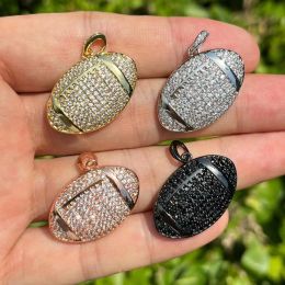 charms 5pcs Cubic Zirconia Paved American Football Charms Gold Plated Pendant Bracelets Necklace Jewelry Making Accessoires