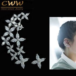 Design Right And Left Asymmetric Fashion Brand Big Cubic Zirconia Ear Cuff Flower Earrings for Women CZ294 2107142345