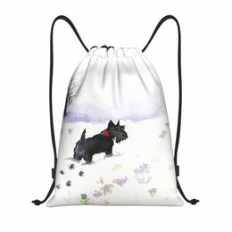 scottie Dog Waiting For A Friend Drawstring Backpack Bags Lightweight Scottish Terrier Gym Sports Sackpack Sacks for Training E8Ce#