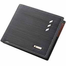 busin Men's Short Wallet Microfiber Synthetic Leather Short Wallets Men Stripe Male Purse Coin Pouch Multi-functial Cards T0kW#