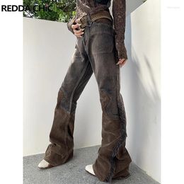 Women's Jeans ReddaChic Corduroy Patchwork Flared Women 2024 Trend Tassels Bootcut Pants High Waist Bell Bottom Leggings Vintage Clothes