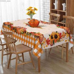 Table Cloth Fall Pumpkin Maple Leaves Rectangle Tablecloth Holiday Party Decorations Washable Farmhouse Table Cover for Kitchen Dining Decor Y240401