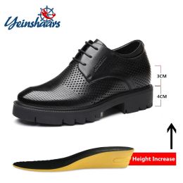 Boots New Hollow Summer / Winter Platform High Heel 4/7/9 Cm Height Growth Formal Men Derby Leather Shoe Man Dress Shoes Elevator