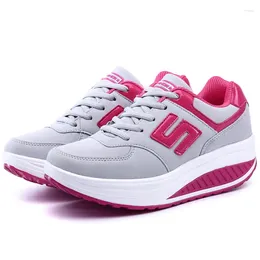 Walking Shoes Breathable Leather Woman Trend Shake Women Slimming Net Fitness Swing Platform Wedge Sneaker