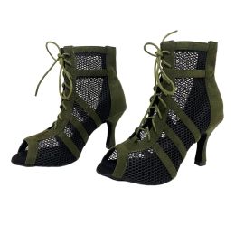 New Style Army Green Suede Latin Dance Boots Ladies Salsa Tango Dance Shoes Indoor Dance Shoes Ballroom Salsa Dance Shoes