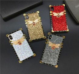 Luxury Glitter Square Phone Cover Bee Cases For iPhone 13 12 11 Pro X XR XS Max 8 7 6 Plus Diamond Rhinestone Case2740535