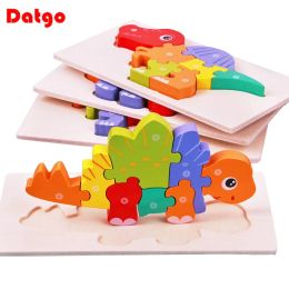 Montessori High Quality Baby Wooden Toddler Puzzles for Kids Toys Top 3D Game Educational Dinosaur Intelligence Jigsaw Shape Toy