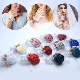 Bangle Wedding Bride Wrist Flower Charming And Bridesmaid Hand Flowers Jewelry Artificial Cloth Floral Party Romantic Prom Supplies
