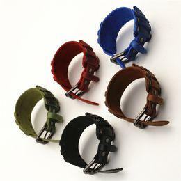 22/24mm Vintage Black Red Blue Brown Green Genuine Leather Watchband Punk Pin Belt WatchStrap Bracelet Men Jewellery