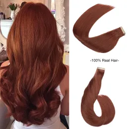 Extensions Tape in Human Hair Extensions 100% Remy Hair Straight Skin Weft Invisible For Salon High Quality 14"24" Dark Auburn Colour Hair