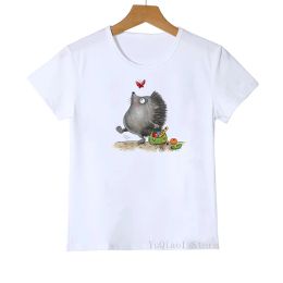 funny cute Hedgehog animal printed boys/girls clothes super mom and children tshirt girls summer tops tee shirt white t-shirt