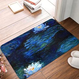 Bath Mats Water Lilies Monet Floor Mat Kitchen Shower Room Deep Blue Plant Quick Drying Bathroom Accessories Non-slip Toilet