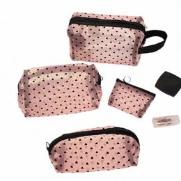 heart-shaped Nyl Mesh Cosmetic Bag Portable Toiletry Organiser Makeup Bag Multifunctial Women Lipstick Key Coin Purse Pouch q9rD#