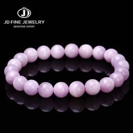 JD 5A Natural Kunzite Purple Spodumene Stone Beads Bracelet Women Charm Simple Circle Strand Bangles Yoga Energy Wrist Jewelry240327