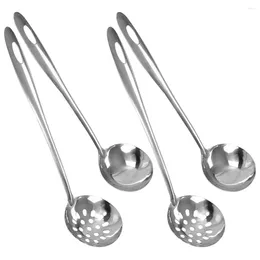 Spoons 4pcs Serving Ladles Stainless Steel Long Handle Soup Scoop Skimmer Ladle Spoon Set Professional Pot Utensils For Home