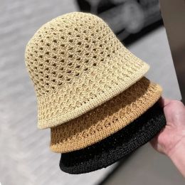 Handmade Crochet Floppy Summer Hats Collapsible Dome Bucket Hat Hollow Out Solid Colour Beach Caps Simplicity Soft Women Hat 2023