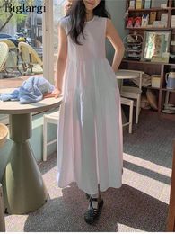 Casual Dresses Summer Sleeveless Long Vest Dress Women Korean Style Loose Ruffle Ladies Fashion Pleated Woman A-Line
