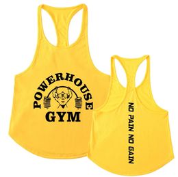 Mens Gym T-shirts for tank top Sportswear man singlets rave POWERHOUSE Bodybuilding print Casual vest sportswear Undershirt 240321