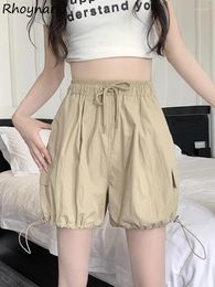 Women's Shorts Casual Cargo Women Lovely Trendy Pockets Lantern Lace-up Pleated Elastic Waist Fashion Soft Loose Simple Summer Students