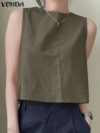 Women's Blouses VONDA Fashion Sleeveless Women Shirts 2024 Summer Both Side Wear Tops Buttons Casual Loose Top Vintage Blouse Solid Color