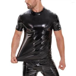 Men's T Shirts Body Shaper Black T-Shirt Faux Leather Short Sleeve Tops Male Slimming Shirt Waist Trainer Shapewear Underwear