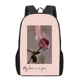 School Bags Rose Flowers Printed Book Bag Floral Plant Backpack For Teenager Boys Girls Kids Women Men Casual Travel Rucksack