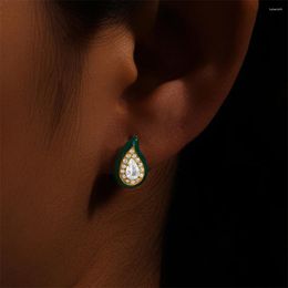 Stud Earrings CANNER S925 Silver Retro For Women'S Medieval French Light Luxury Teardrop Shaped Dripping Oil Zircon