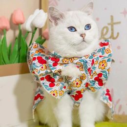 Dog Apparel Summer Dress Pet Princess Set With Sleeves Headgear Flower Print Cat Lightweight Skirt Cute For Furry