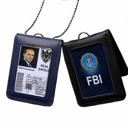 formal US Reporter Police Military Badge ID Busin Work Card Holder Genuine Leather Staff Name tag Cases h6ff#