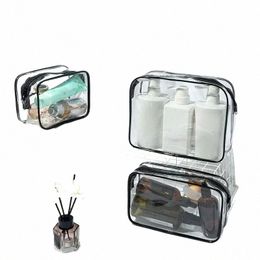 men Women Travel Clear Cosmetic Bag Transparent Black Zipper Makeup Bag Organiser Box Waterproof Toiletry W Make Up Bags Case 68Su#