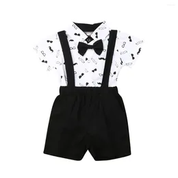 Clothing Sets Infant Boys Gentleman Clothes Summer Cake Smash Outfit 1st Birthday Boy Short Sleeve Romper And Bib Straps Shorts 2Pcs Suit