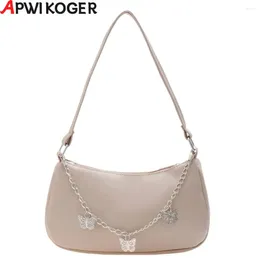 Shoulder Bags Summer Solid Color Small Shopping Handbags PU Leather Underarm For Ladies Butterfly Chain Women