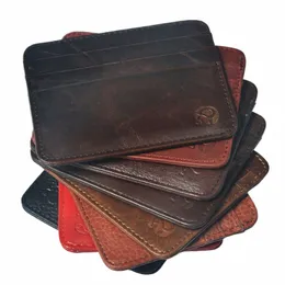 slim Wallet For Men and Women Minimalist Frt Pocket Wallet Thin Travel Frt Pocket Genuine Leather Credit Card Holder j4xW#