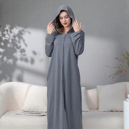Autumn Solid Colour Pyjamas Women Onesies Hooded Jumpsuits Sleepwear Nighties Zipper Long Sleeve Romper Pyjama Homewear