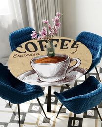 Table Cloth Espresso Coffee Retro Style Round Tablecloth Elastic Cover Indoor Outdoor Waterproof Dining Decoration Accessorie