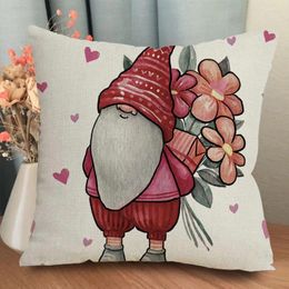 Pillow Soft Linen Cover Valentine's Day Gnome Doll Pillowcase Red White Heart Pattern Sofa For Bedroom Car Home