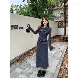 Work Dresses 2 Piece Set Women 2024 Autumn Fashion Single-breasted Short Jackets Female Long Straight Skirts Ladies Elegant Outfits R549