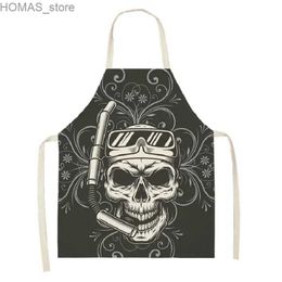 Aprons Skull Pattern Kitchen Apron Hairdressing Anti-fouling Aprons for Women Men Household Cleaning Tool Cooking Baking Accessories Y240401