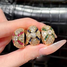 Cluster Rings Women Carmine Ruby Plated 18K Gold Blue Gradient Zircon Ring