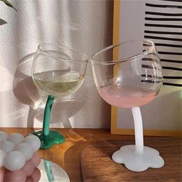 Wine Glasses Cute Tilted Flower Colourful Goblet Glass Mug Champagne Brandy Red Juice Cup