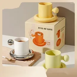 Teaware Sets Ceramic Mug Saucer Solid Colour Niche Senior Creative Water Cup Cute Girl Coffee Couples Household
