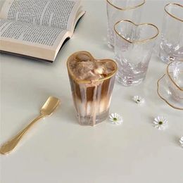 Wine Glasses Heart Glass Gold Dessert Plate Coffee Cup Tableware Set Vintage Salad Fruit Dinnerware Dishes Soup Cake Bowl Kitchen Decoration