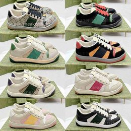 Designer Shoes Brand Couple Stripe Sneakers Fashion Dirty Leather Lace-up Tennis Shoes Low Top Canvas Trainers Men Women Sneaker